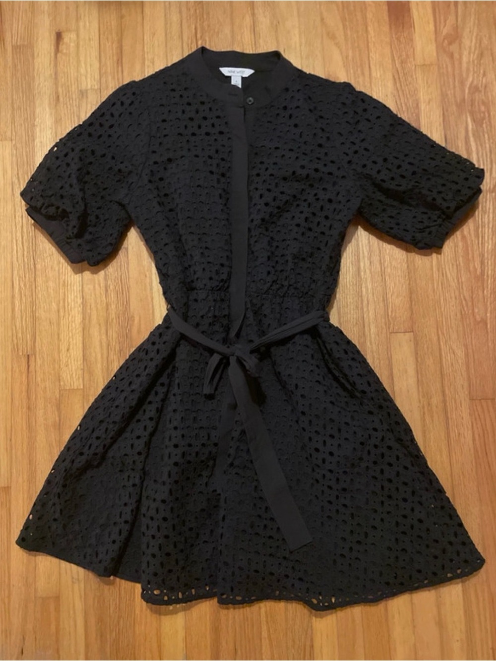 Nine West Black Eyelet Tie-Waist Dress